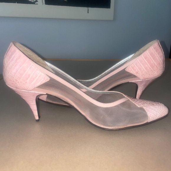 Susan Bennis Warren Edwards Vintage Heels Size 7 Pink Skin and Pink Mesh - Picture 1 of 9